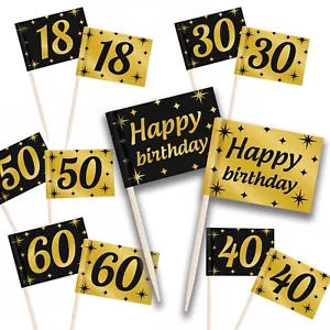 50 Partypicker Gold Schwarz Zahl Deko Picker Zahnstocher Fahne Geburtstag Party - Bild 1 von 13