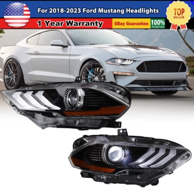 LED Headlights For 2018 2019 2020 21 22 23 ford Mustang Black Clear Headlamp L+r - Image 1 of 4