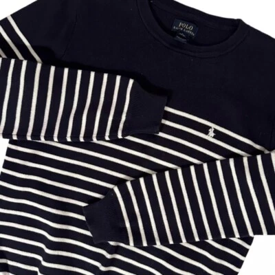 Polo Ralph Lauren Niños L (14-16) Mujeres S/M Azul Marino Rayas Algodón Cuello Redondo Suéter Foto 1 de 4