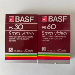 2x BASF P5-30 & P5-60 Minutes 8mm Video Cassette Tape f/ Camcorder PAL SECAM NEW - Picture 1 of 3