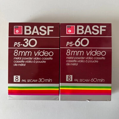 2x BASF P5-30 & P5-60 Minutes 8mm Video Cassette Tape f/ Camcorder PAL SECAM NEW - Image 1 of 3