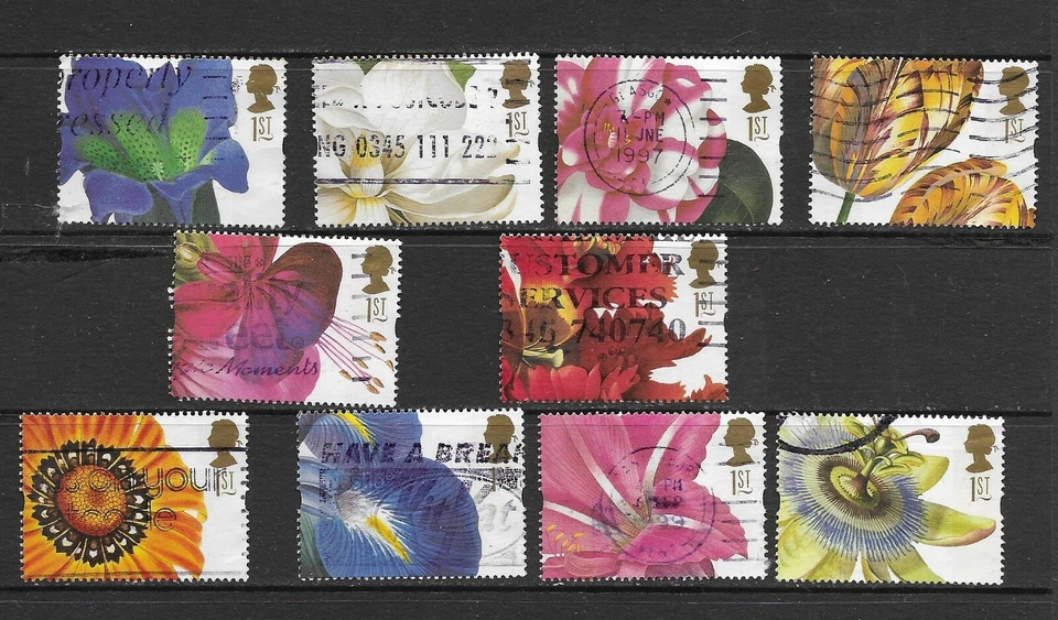 Estampillas de felicitación GB 1997. Pinturas florales siglo XIX usadas (47) Foto 1 de 1
