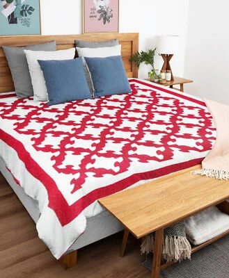 Patchwork Turkey Red Drunkards Path FINISHED QUILT - Queen Size - Image 1 of 4