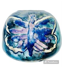 Vintage Unique Butterfly Studio Art Pottery Planter Pot Signed Blues/Violets