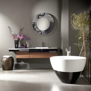 Round Mirror Circle Mirror - Mosaic Wall Decor, Chic Black Bathroom Mirror,  - Picture 1 of 7