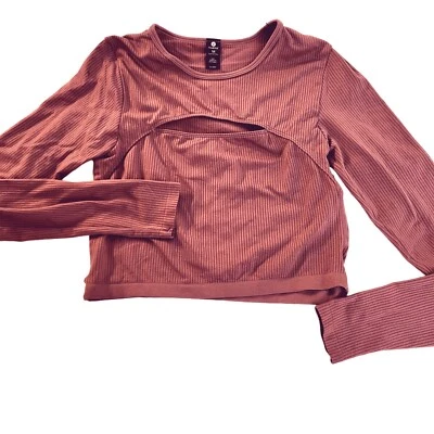 Top corto recortado Velocity acanalado manga larga talla M nailon y spandex malva Foto 1 de 4