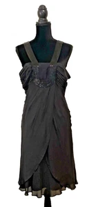 ARDEN B BLACK SEXY MIDI TUNIC DRESS SLINKLY SIZE L 100% SILK - Picture 1 of 14