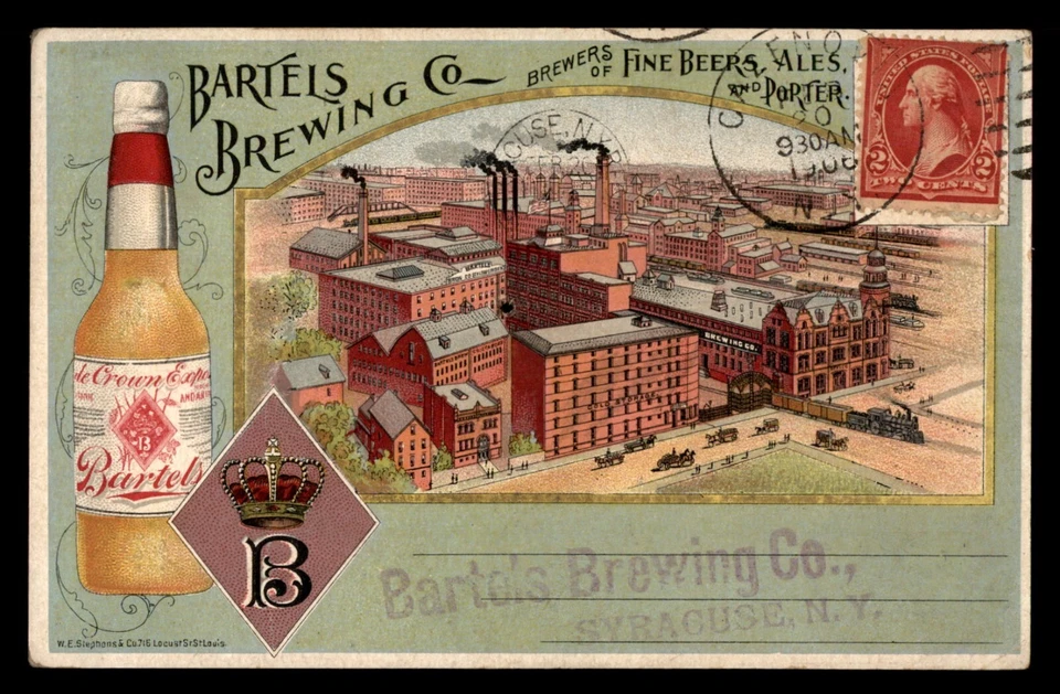 US 1906 BARTELS BREWING CO FINE BEERS FULL COLOR ADVERTISING CARD TO SYRACUSE NY - Image 1 of 2