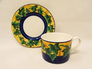 Yves by Victoria & Beale Cup&Saucer Yellow Cobalt Blue Verge Green Ivy b390/s112 - Picture 1 of 2