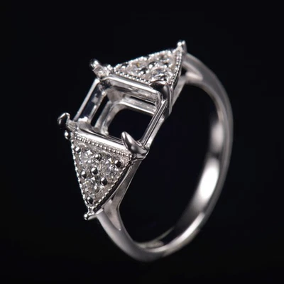 Vintage Emerald Cut 9×7mm Diamond Women Anniversary Ring Setting Platinum Mount - Image 1 of 4