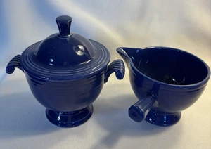 Vintage Fiesta *Cobalt* Sugar With Lid & Stick Handle Creamer *Near Flawless* - Picture 1 of 13