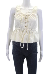 Ciao Lucia! Ärmelloses Seiden-Jacquard-Top mit Knopfleiste für Damen weiß Größe Medium - Bild 1 von 5
