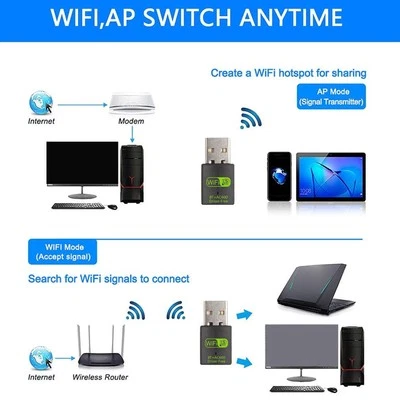 Usb Wireless Adapter 150Mbps 433Mbps 5G Dual Band 5.0 IDM - Image 1 of 4
