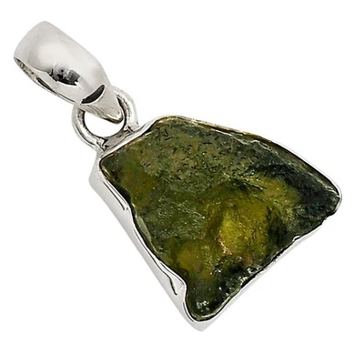 Подлинный чешский молдавит необработанный серебро 925 пробы подвеска ювелирных изделий P-1001 - Изображение 1 из 4