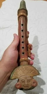 Flauto vintage Aztec Maya 6 dita fatto a mano arte popolare messicana argilla 12" - Foto 1 di 6