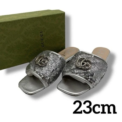 Gucci GG Sandali Mules Argento Paillettes Pelle Taglia 36 US Circa 6 da Donna - Immagine 1 di 4