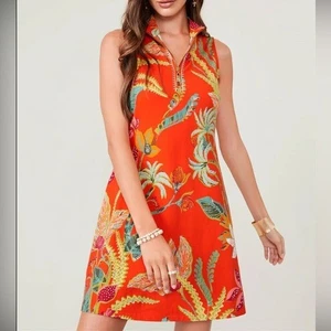 Spartina Serena Half-Zip Pique Kleid Queenie Tropical Floral Rot XXL - Bild 1 von 7
