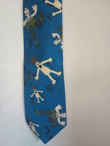 Wallace And Gromit Necktie By City Fox Blue Graphic Print Novelty Vintage 1989 - Picture 1 of 9