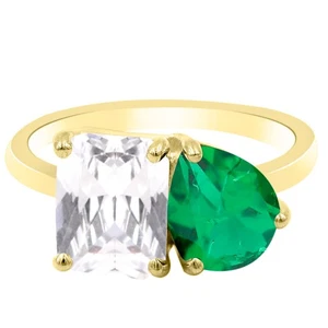 Birne & Achteck Form 3,00Kt 100% Natürlich Grün Smaragd Ring Im 585er Gelbgold - Picture 1 of 4