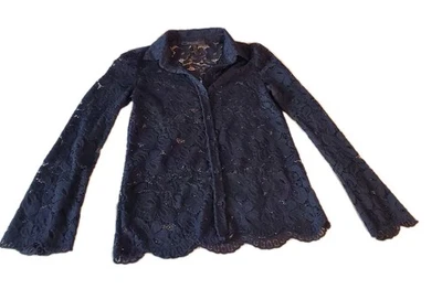 Top de encaje negro BCBG Max Azria para mujer talla pequeña Goth Rock Chic Foto 1 de 4