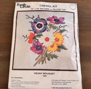 Vintage Family Circle Crewel Embroidery Kit “Peony Bouquet” B503 Complete - Picture 1 of 2