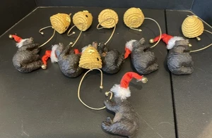 Black Bear Bears Honey Comb Bee Christmas Dangling Ornaments Resin Set Of 6 - Picture 1 of 7