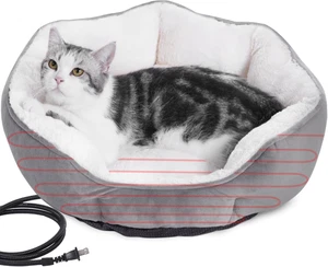 Heated Cat Bed Indoor Small Dogs Plush Velvet Thermal Bed with Overheat Protecti - Picture 1 of 11