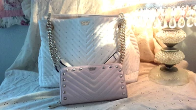 Victoria's Secret White Handbag  & Pink Wallet both with Gold accents - Image 1 of 4