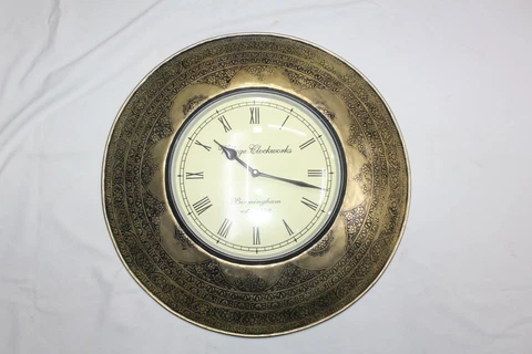 Shield clock wall steel yellow dhal hanging engraved handmade C630 Cover