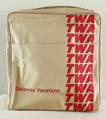 Bolso de cabina de nailon tostado TWA Airlines con bolsillo lateral - NUEVO Foto 1 de 3