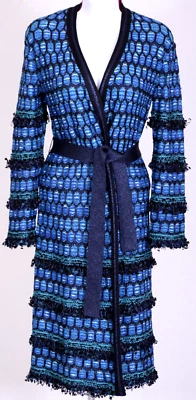 Abrigo Chaqueta Larga Topper ST.JOHN Para Mujer Azul Teal Blanco Azul Marino Flecos Talla S Foto 1 de 4