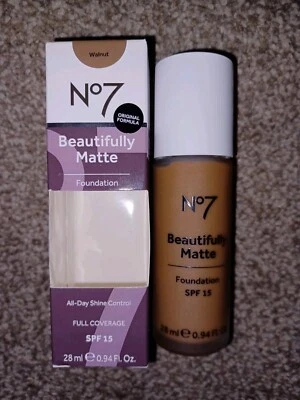 Boots No7 Beautifully Matte Foundation SPF15 In Shade Of Walnut 28ml Brand New - Image 1 of 4