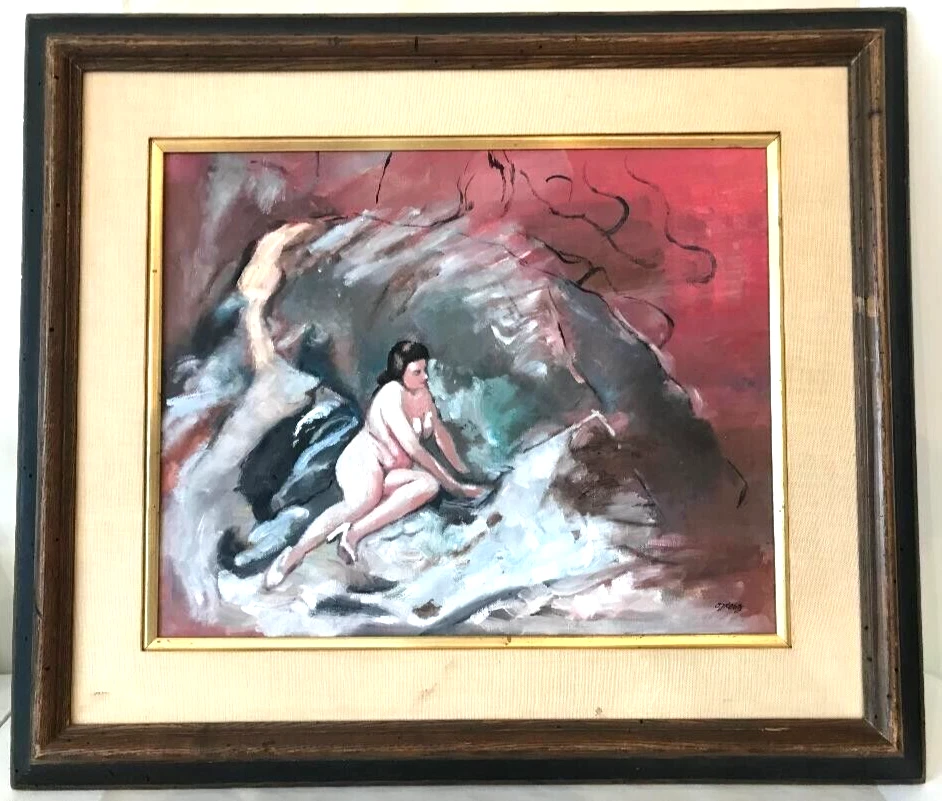 Pintura a óleo expressionista assinada por GEORGE GROSZ sobre tela de mulher nua - Imagem 1 de 4