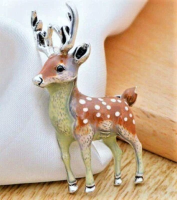 Broche de ciervo regalo de Navidad esmalte natural con cuerno de reno de Santa Foto 1 de 4
