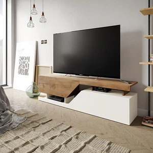 Mobile porta tv design moderno con ripiani legno 160x46cm rovere bianco MODESTA - Foto 1 di 2