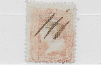 US Scott 88, 1861, 3 C Washington, Used, NG, NH, VG/F, E Grill - Image 1 of 2