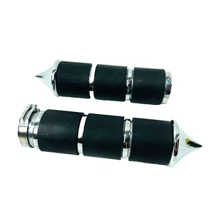 Chrome & Rubber Stiletto End Cap Left Right Handlebar Hand Grips Pair for Harley - Foto 1 di 5