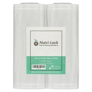 Nutri-Lock Vacuum Sealer Bags, Set of 2 BPA-Free Rolls Each 8"x50' - Picture 1 of 8