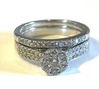 10K White Gold Round 59Ct Halo Diamond Engagement Ring Wedding Band Set 62G