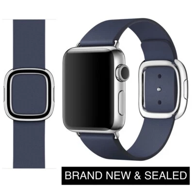 Genuine Apple Watch Modern Buckle Leather Band Midnight Blue 42mm 41mm Medium - Image 1 of 4