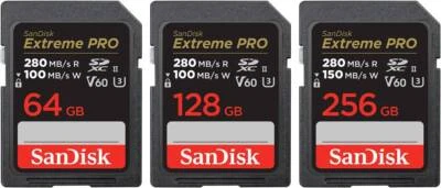SanDisk SDXC Extreme PRO 280MB/s UHS-II Flash Memory Card 64GB 128GB 256GB - Image 1 of 4