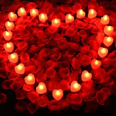 1000/2000pcs Artificial Rose Petals with LED Tea Lights Kit for Special and Rom - Image 1 of 4