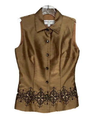 Top/Chaleco de Colección Donna Ricco Botton Down Bordado Bronce Talla 2P Nuevo sin Etiquetas De Colección Foto 1 de 4