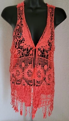 Bongo Juniors Womens Cardigan Shirt Top Blouse Size L Large 11/13 Coral - Image 1 of 4