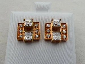 Estate Sterling Silver Designer Vermeil CZ Stud Earrings XP-15 - Picture 1 of 6