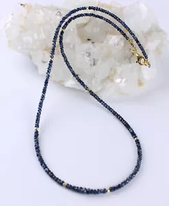 Zaffiro Catena Preziose Sfaccettato Blu Rondella Collier Vero Gioiello Bello - Foto 1 di 6