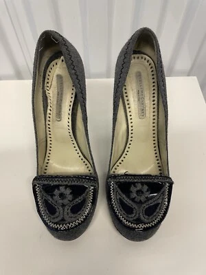 Stella McCartney灰色羊毛花卉佩斯利学院学院学院高跟鞋女式9.5/39.5 — 第 1/4 张图片