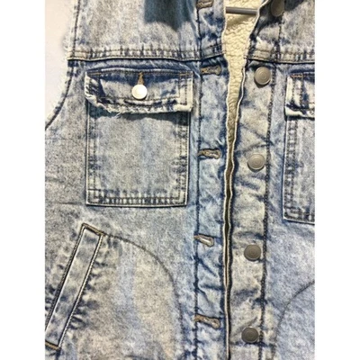 Celebrity Pink Acid Wash Sherpa Lined Denim Vest Size M - Image 1 of 4