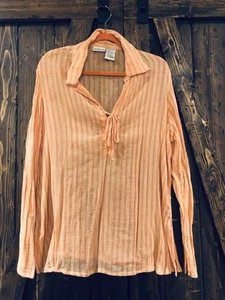 Damenbluse weiß Hirsch Crinkle Gaze 3/4 Ärmel Knopfleiste Größe XL 16-18 orange - Bild 1 von 8