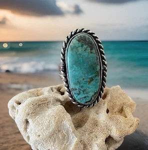 Size 8.5 African Turquoise Gemstone Ring  -925 Sterling Silver plated- New - Bild 1 von 3